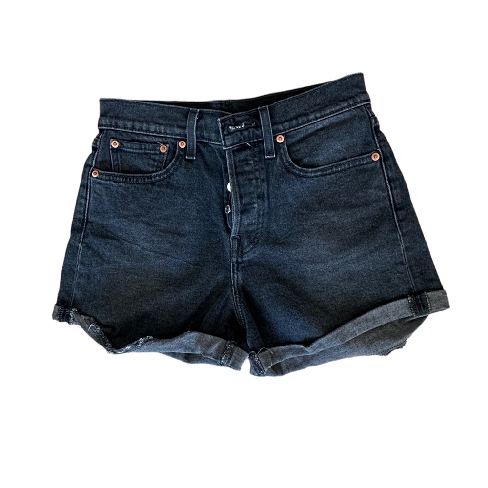 Levi’s button up short dark gray washed black denim shorts - Picture 2 of 6
